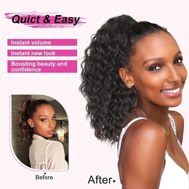 AISI BEAUTY Curly Ponytail Extension Drawstring Ponytail for Black Women 14 Inch Fake Ponytail Synthetic Clip in Pony Tails Hair Extensions