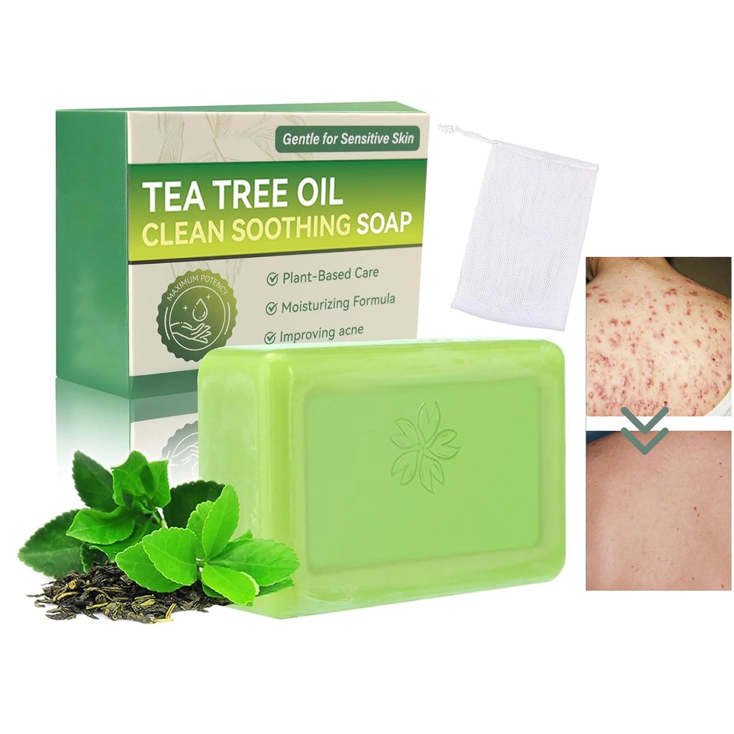 Antifungal Relief Soap Bar, Tea Tree Oil Soap, Natural Foot & Body Soaps for Healthy Skin, Relief Soap Bar Infused with Tea Tree Oil, Gentle Exfoliating Bar Soap for Men Women, 3.53Oz
