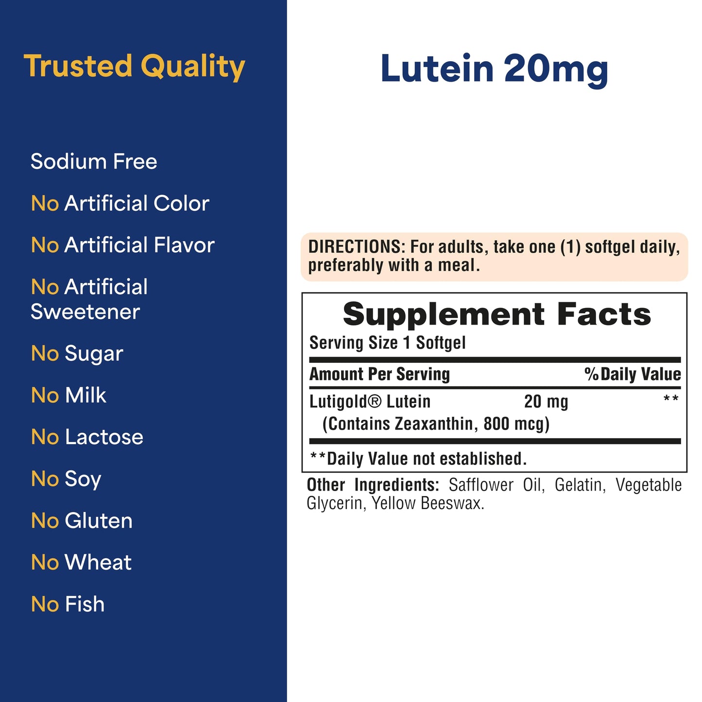 Puritan's Pride Premium Lutigold™ Lutein Carotenoid 20mg with Zeaxanthin for Men and Women, Dietary Supplement for Eye Health Support, 8 Month Supply, 120 Easy-to-Swallow Softgels