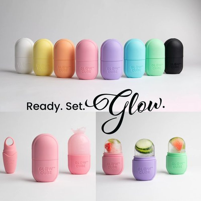 Glow Cube Ice Roller For Face Eyes and Neck To Brighten Skin & Enhance Your Natural Glow/Reusable Facial Tool to Tighten & Tone Skin & De-Puff The Eye Area (Pastel Orange)