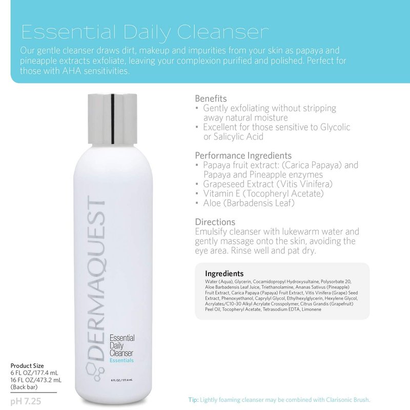 DermaQuest Gentle Exfoliating Daily Facial Cleanser - AHA & BHA Formula for Sensitive Skin | 6 oz.