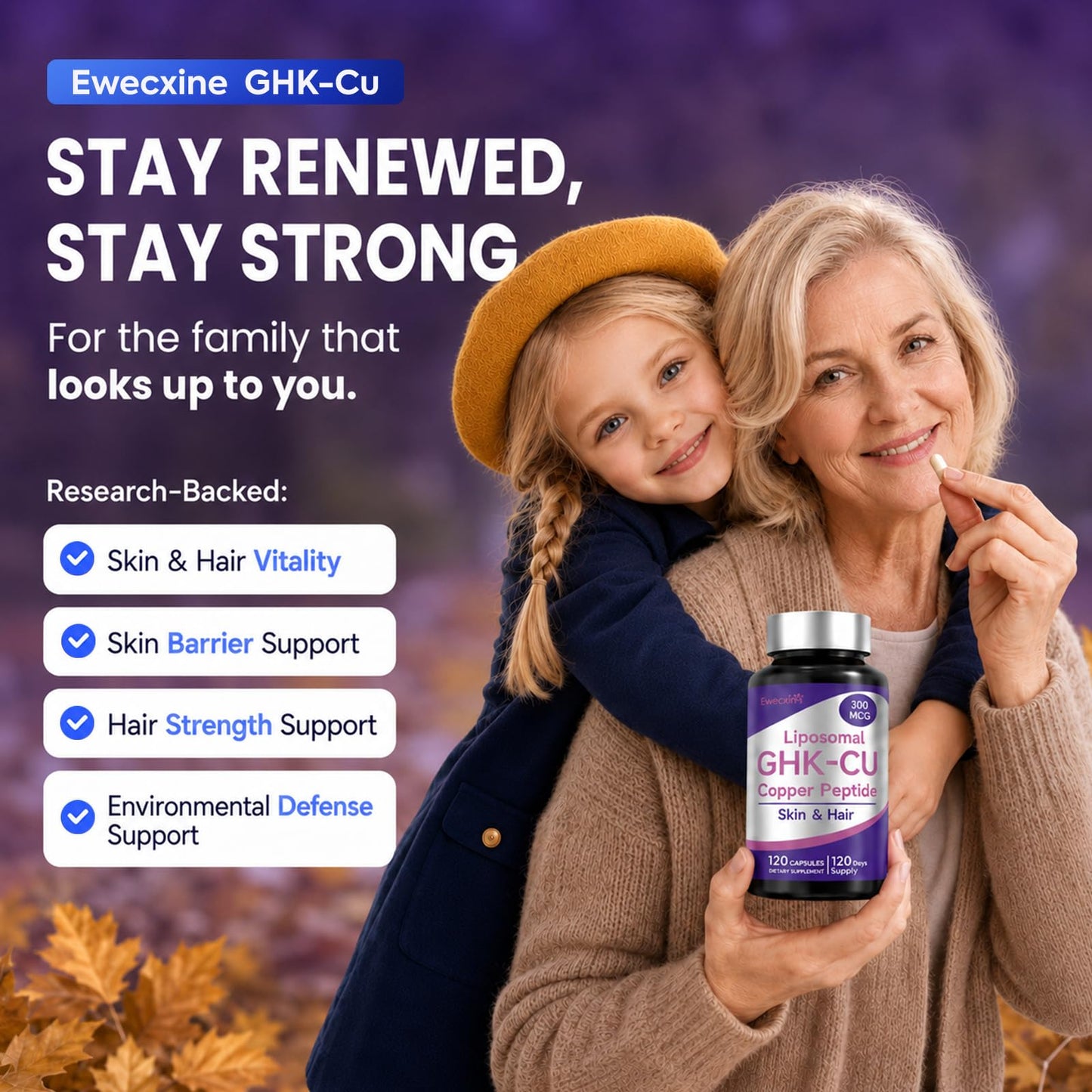 Liposomal GHK-Cu Copper Peptide Supplement 120 Capsules 300 mcg per Serving