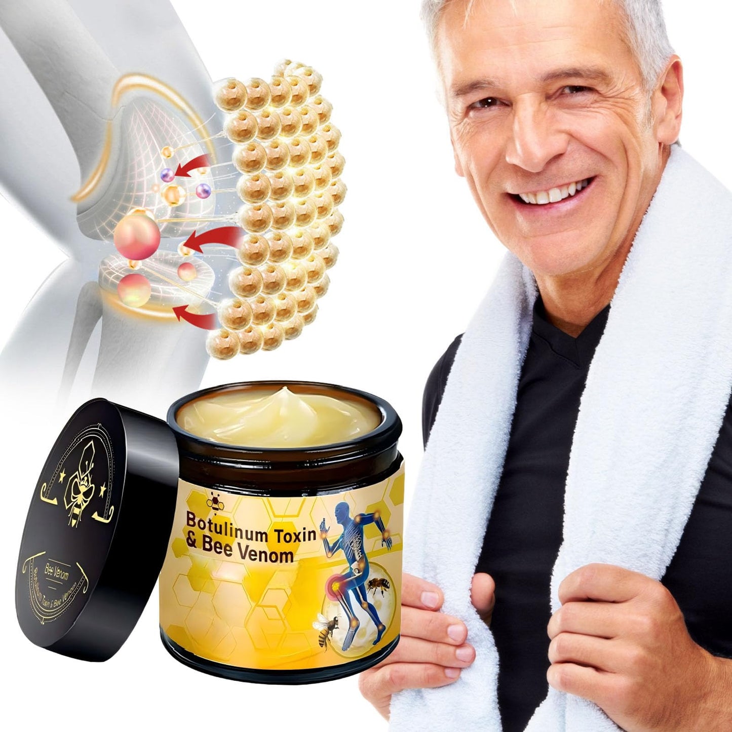 2 Pcs Botulinum Bee Venom Bone Healing Cream,Soothing Joint Muscle Rub for Back, Neck, Hands, Feet.