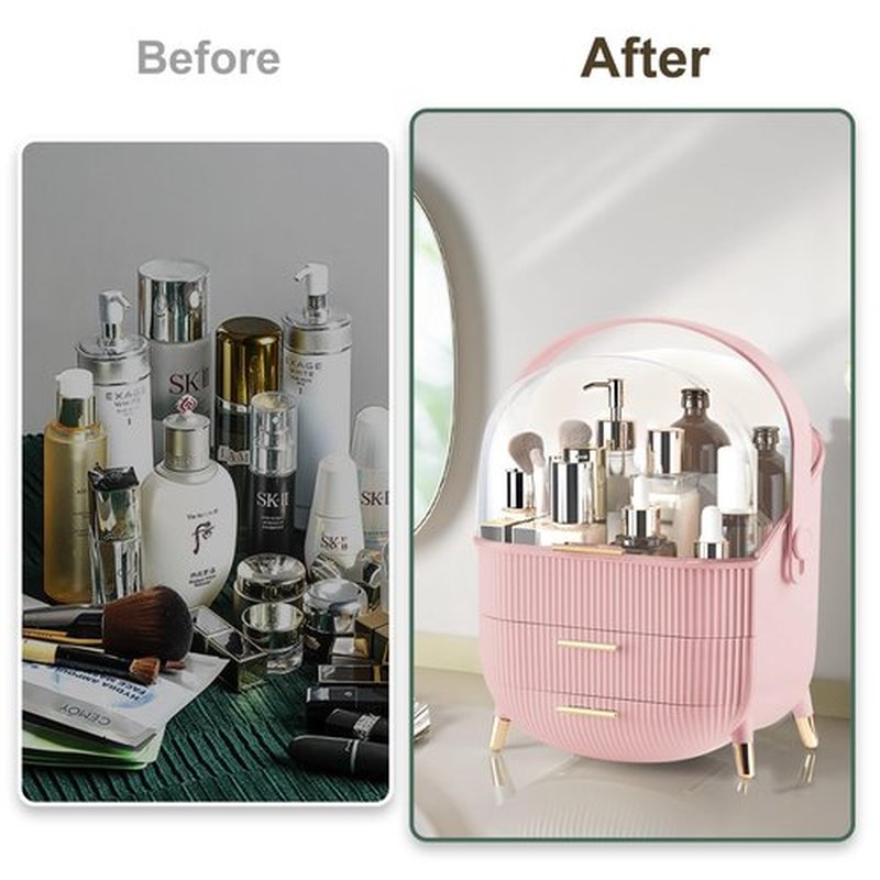 Make up Organizers and Storage, Makeup Organizer for Vanity, Cosmetics Skincare Organizers with Lid and Drawers, Cosmetic Display Cases for Countertop, Bathroom, Ideal Gifts for Women(Pink)