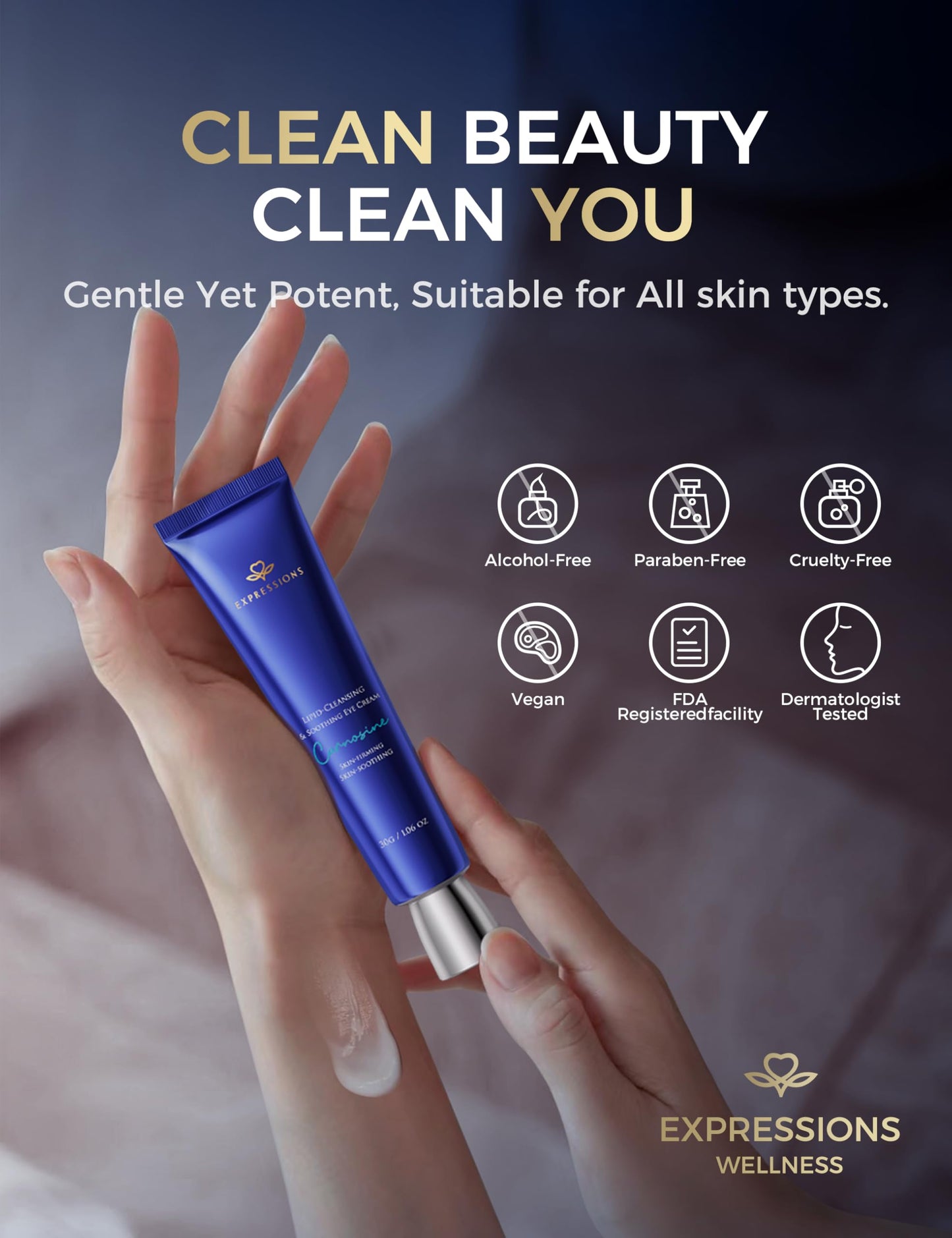 EXPRESSIONS WELLNESS Retinol Eye Cream for Dark Circles with Caffeine Peptides Niacinamide Tranexamic Acid, Under Eye Cream for Puffiness and Eye Bags, Hydrating Firming Korean Eye Care 1.06 oz Silver