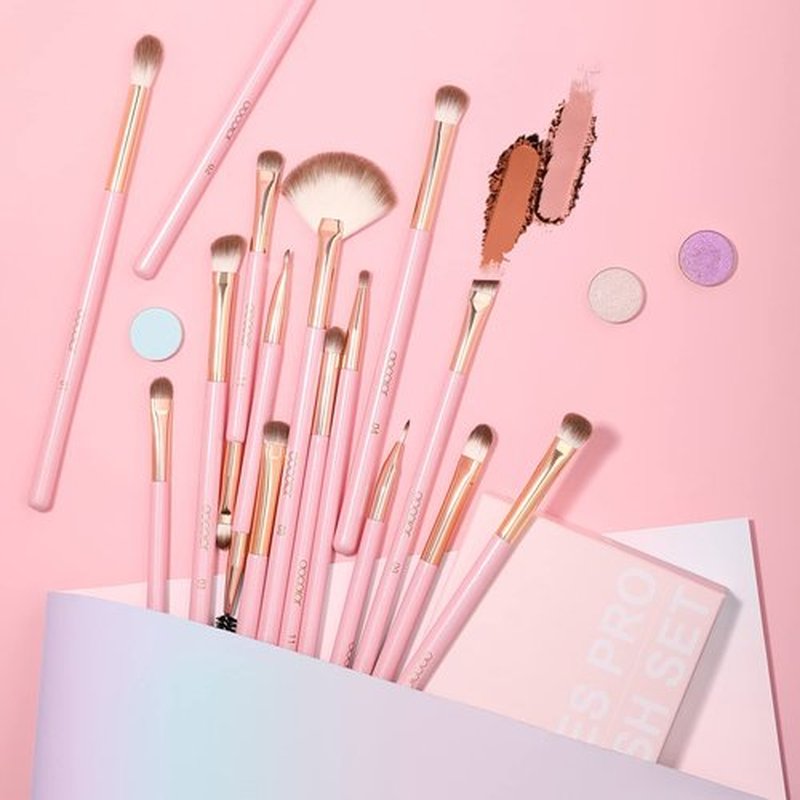Docolor Eye Makeup Brushes 15Pcs Eyeshadow Brush Set with Soft Synthetic Hairs Professional Eye Shadow Blending Concealer Eyebrow Eyelash Eye Liners Premium Eye Make Up Brushes Set (Pink)