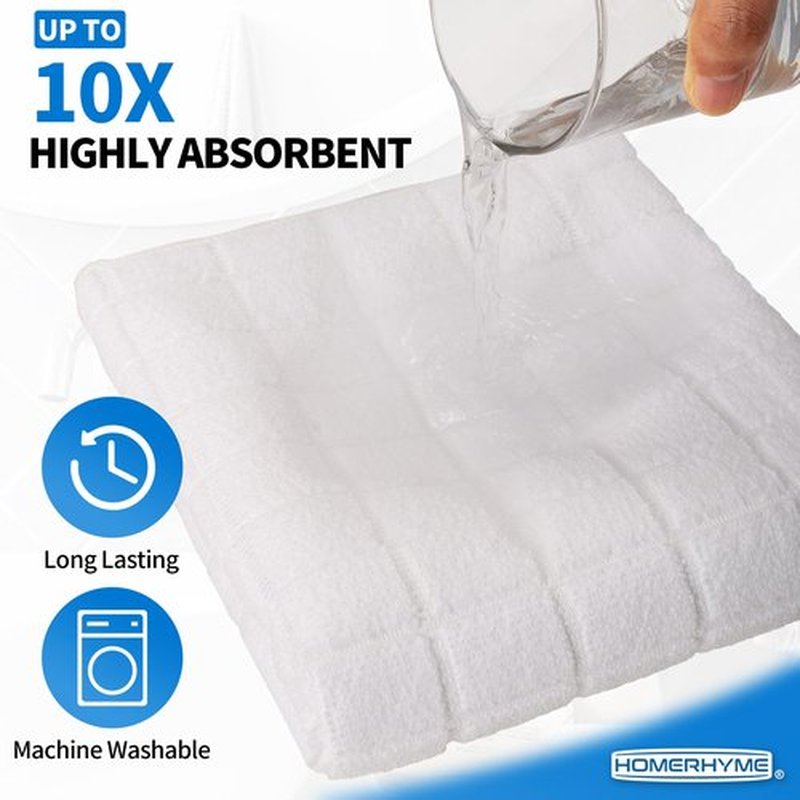 HOMERHYME Hand Towels, 60 Pack 25''*15'' White Microfiber Kitchen Bathroom Hand Towels, All-Purpose Quick Dry Lint Free Soft Absorbent Bulk Checkered Washcloth Bath Towels for Travel Gym Hotel
