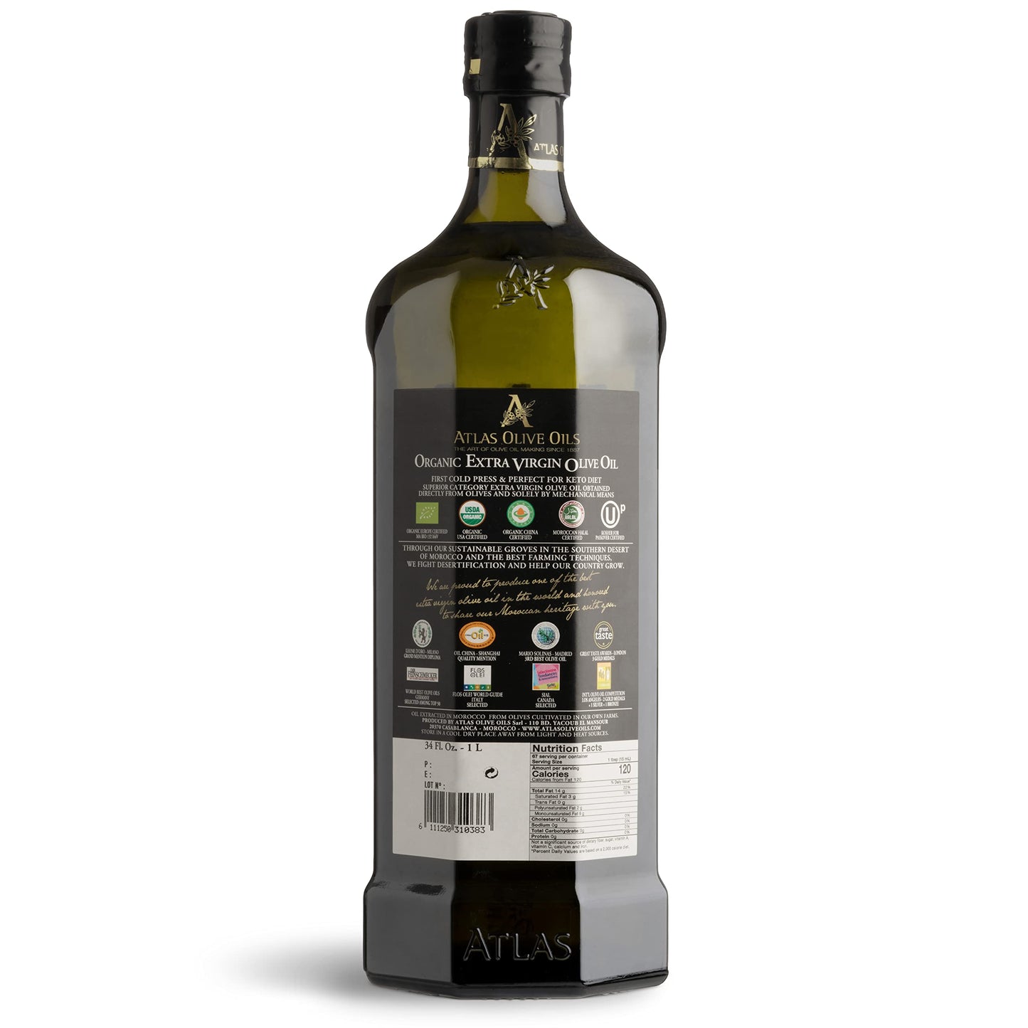 Atlas Organic Extra Virgin Olive Oil, Moroccan, High Polyphenol, 1 L