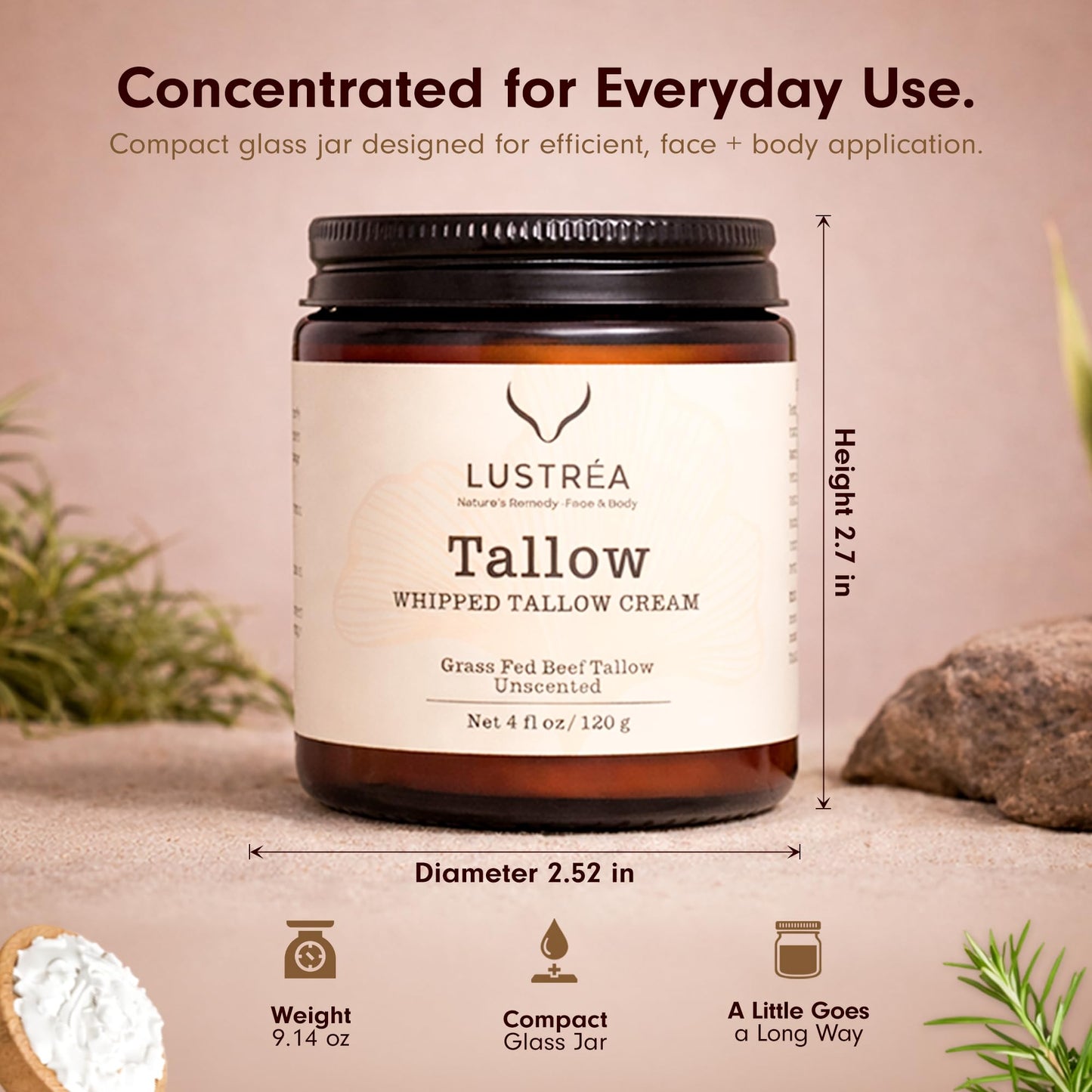 Whipped Tallow Cream for Face & Body 4oz (120g) Vanilla Lavender | | Grass Fed Beef Tallow Face Cream | Hydrating Face Cream for Sensitive Skin | Non-Greasy Skin Moisturizer | Multi-Use Body Balm