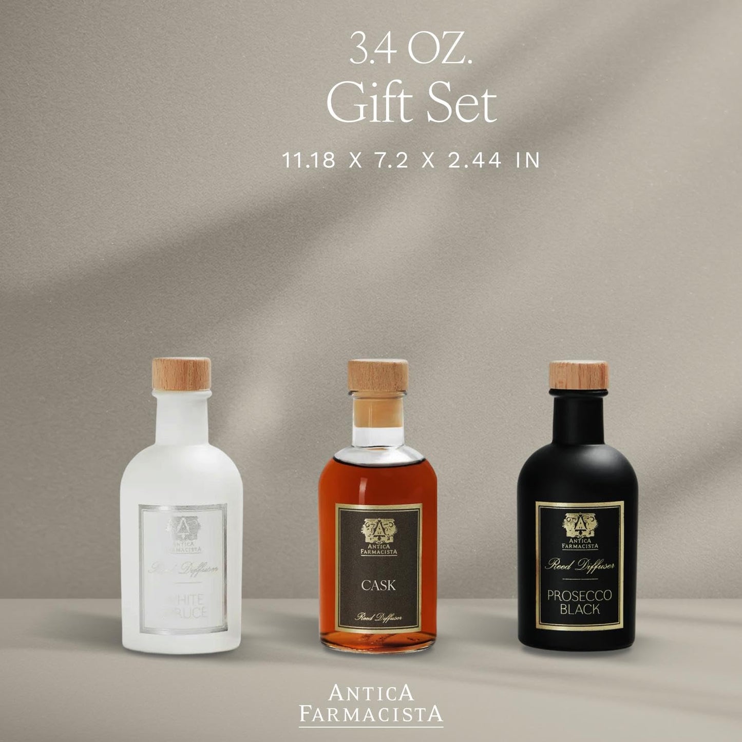 Antica Farmacista Home Ambiance Fall 2025 - Collection of 3 Reed Diffusers with White Spruce, Cask & Prosecco Black, 3.4 fl oz Each