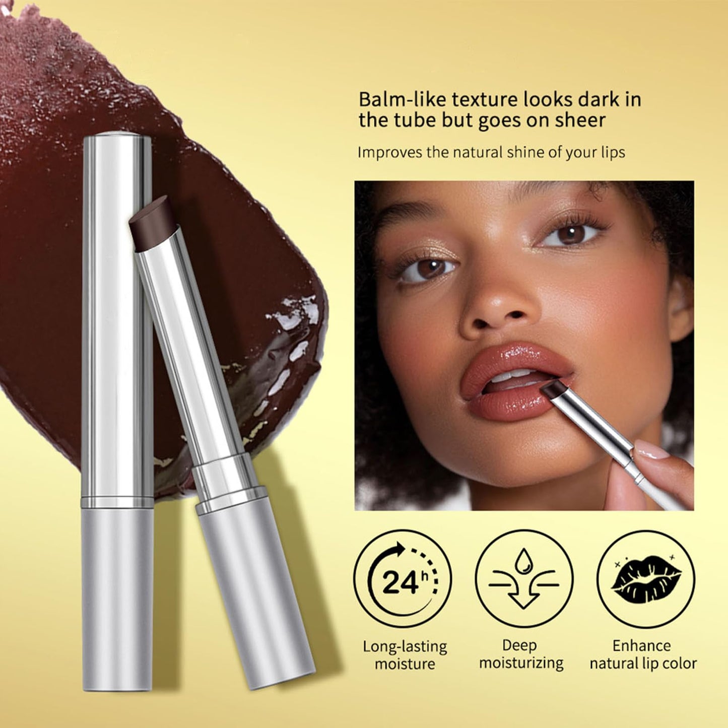 HJXUQIME 2PCS Hydrating Honey Lipstick，Sheer Tinted Lip Balm for All Skin Tones, Moisturizing Nourishing Formula with Natural Black Cherry Tint (Black + Pink)