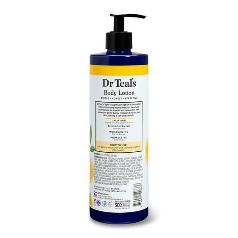 Dr Teal's Body Lotion, Lemon Prebiotic Lemon Balm & Essential Oils, 18 oz (Pack of 3)