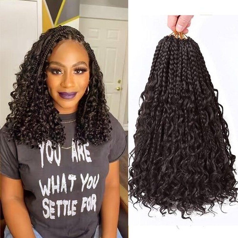 Goddess Box Braids Crochet Hair 12 Inch Boho Crochet Box Braids With Curly Ends,Bohomian Box Braids Crochet Hair Pre-looped 8 Packs Synthetic Braiding Hair Extensions #4
