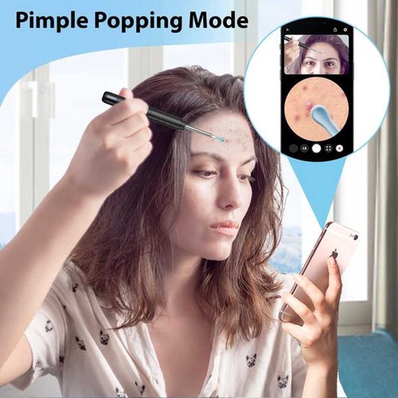 FINSOFT Ear Wax Removal Tool Camera, Ear Cleaner with Camera, Ear Wax Removal Cleaning Kit with 1296P HD Camera and 6 LED Lights, Earwax Removal Kit with 10 Ear Pick for iOS and Android, Black
