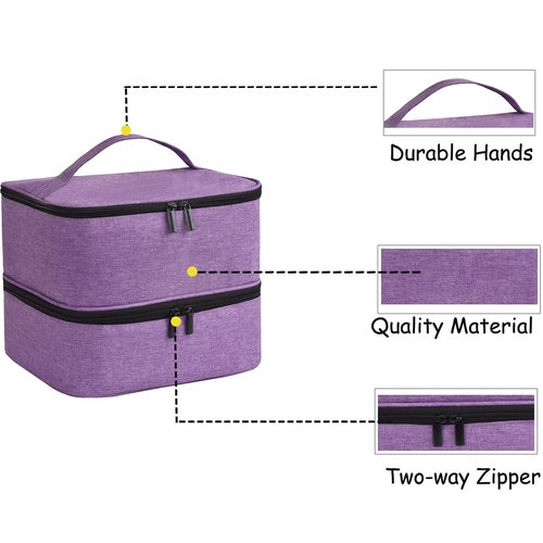 RZMAYIS Nail Polish Carrying Case Bag-Holds 30 Bottles, Double-Layer Nail Polish Storage and Nail Dryer Case(Purple)