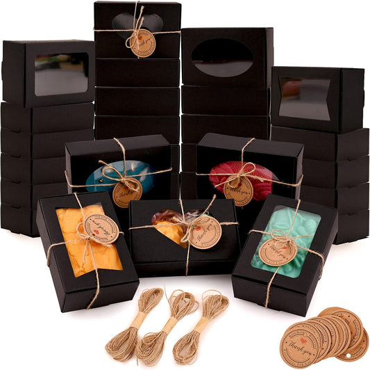 Black Soap Boxes - 32 PCS for Homemade Soap | Rectangular Gift Packaging with Window, 3.54 x 2.36 x 1.18 Inch
