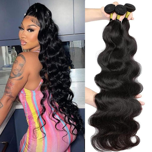 Body Wave Bundles Human Hair 22 24 26 Inch 3 Bundles Human Hair 100% Unprocessed Brazilian Virgin Hair Bundles Body Wave Human Hair Bundles Human Hair Extensions Natural Black