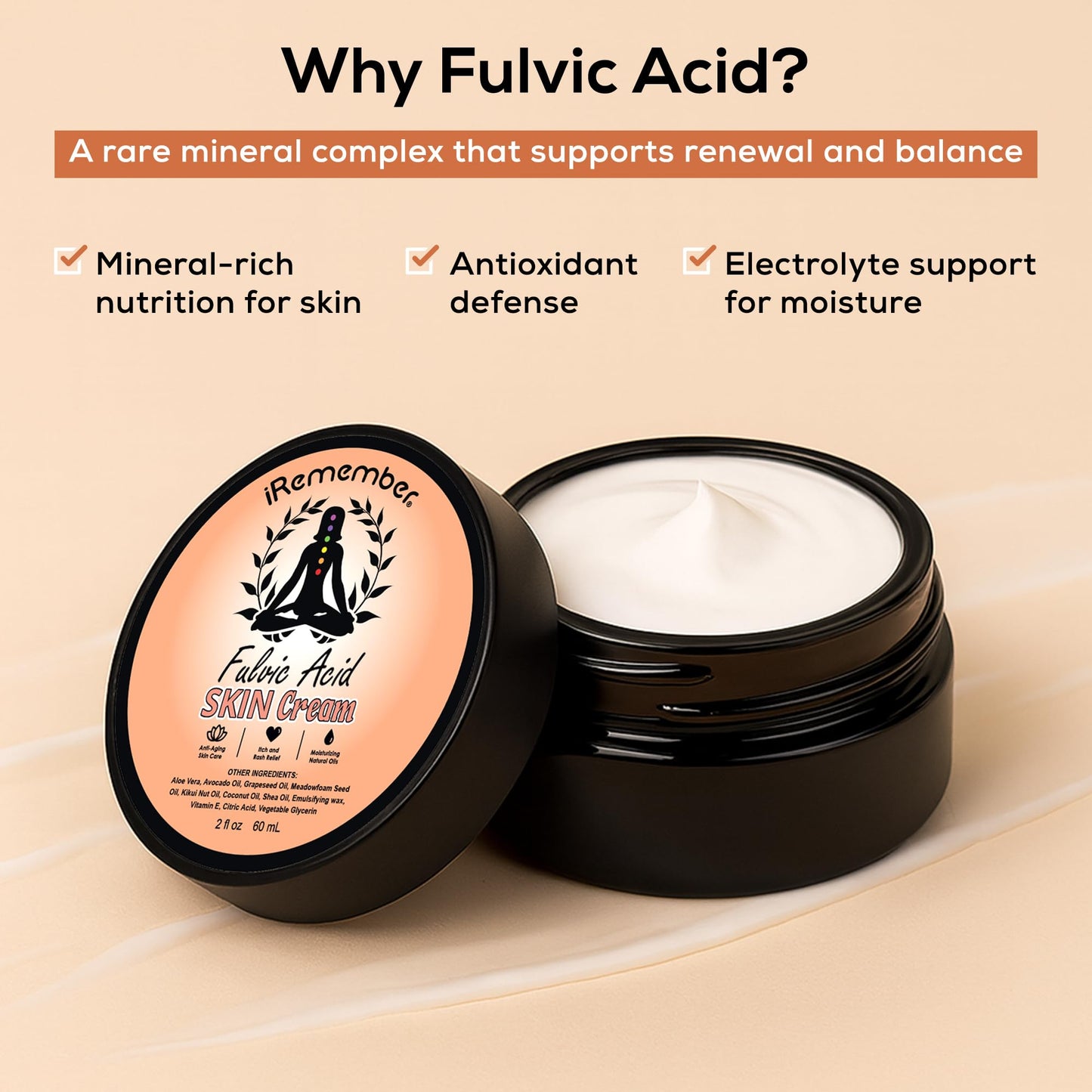 Fulvic Acid Skin Cream – Hydrating Face & Body Moisturizer with Aloe Vera, Shea Butter & Vitamin E | Nourishes, Soothes & Softens Dry, Sensitive, and Irritated Skin | For Women & Men | 2 oz.Ho