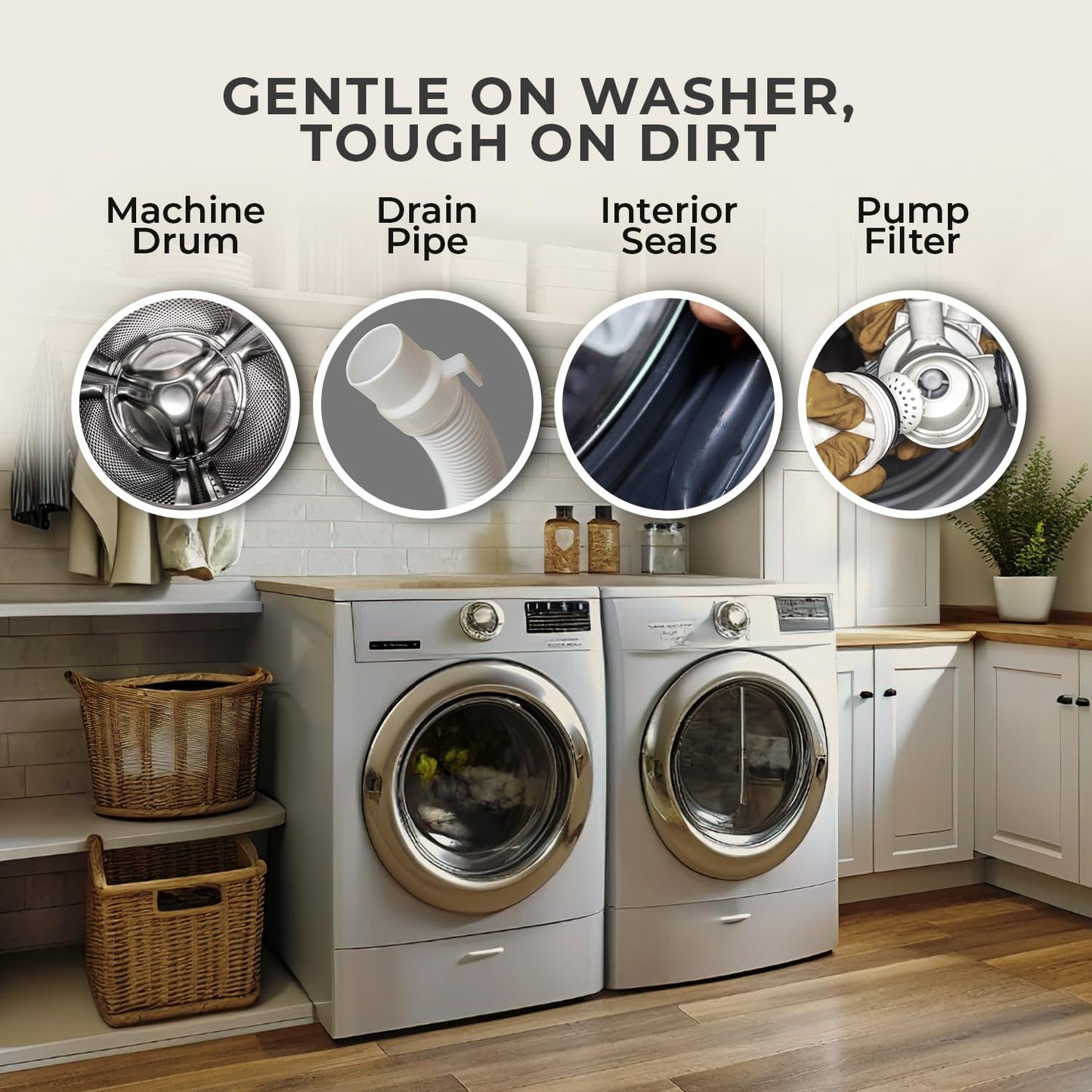 Washing Machine Cleaner Tablets – Deep Clean Washer Descale, Laundry Tub Cleaning Solution, Smell Fresh, Eliminates Buildup & Dirt, For Front & Top Load Washers, Easy-to-Use Tablets, 6 Pack