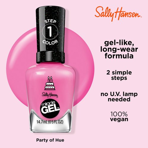 Sally Hansen Miracle Gel™, One Gel of a Party Party of Hue, Long Lasting, Gel-Like Formula, No UV Lamp Needed, Pink Nail Polish