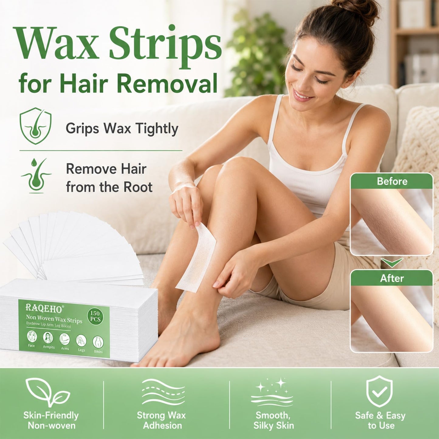 RAQEHO 150 Non Woven Wax Strips - Large Wax Paper Sheet for Hair Removal