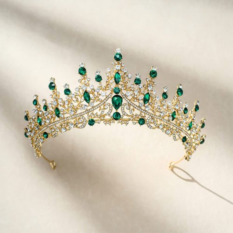SWEETV Green Gold Tiara Crown for Women Girls,Queen Crown Princess Diadem,Crystal Hair Accessories for Quinceanera Pageant Prom Birthday,Audrey