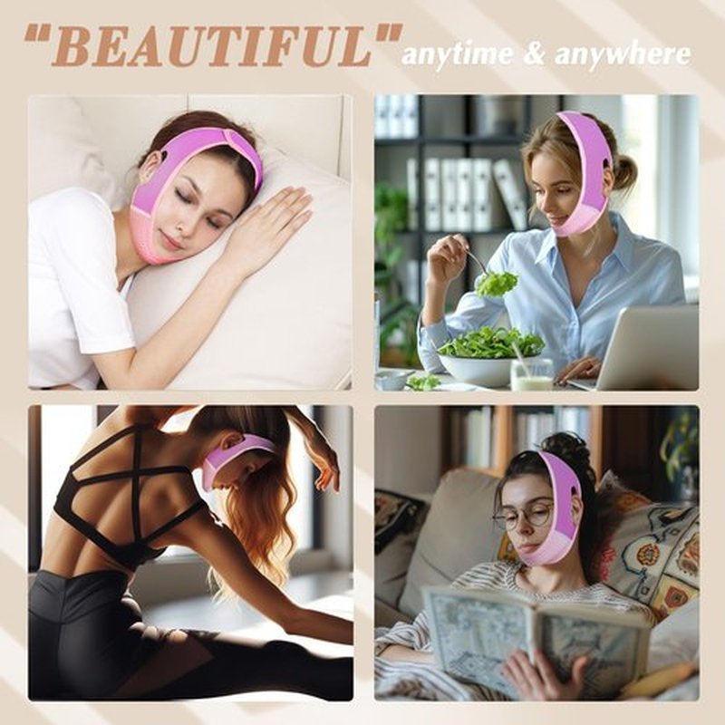 Beiskll Reusable V Line Lifting Mask with Chin Strap, V Shaped Face Mask for Sagging, Jaw Exerciser (Pink and Purple)