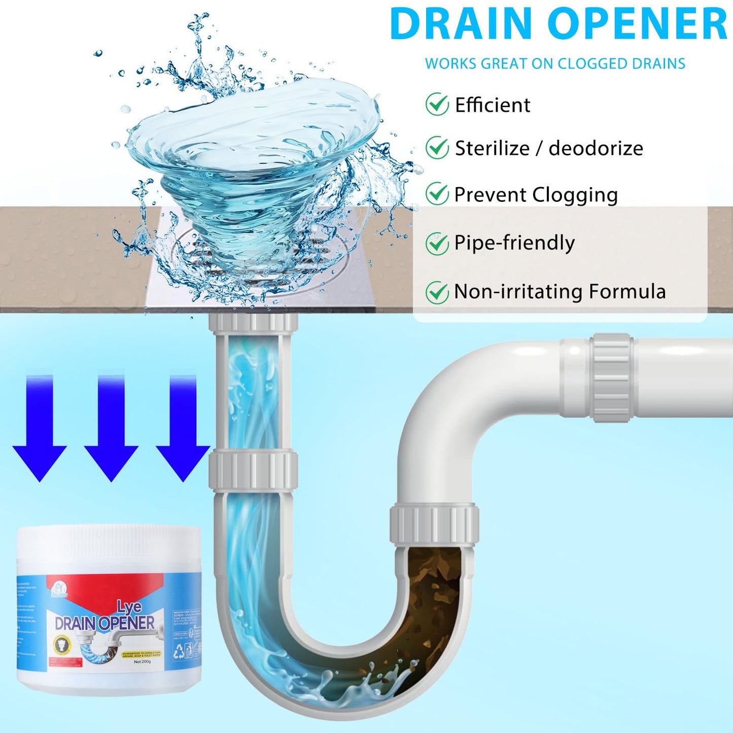 BELL BIRDCrystal Lye Drain Opener, Drain Opener, Pipeline Dredging Agent