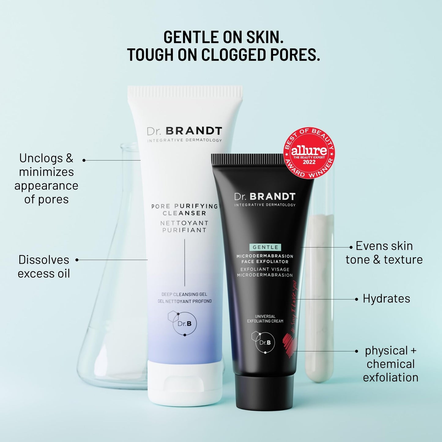 Dr. Brandt Pore Cleansing Duo - Includes Pores No More Purifying Cleanser (4.2 fl oz) + Gentle Microdermabrasion Face Exfoliator (2 oz)
