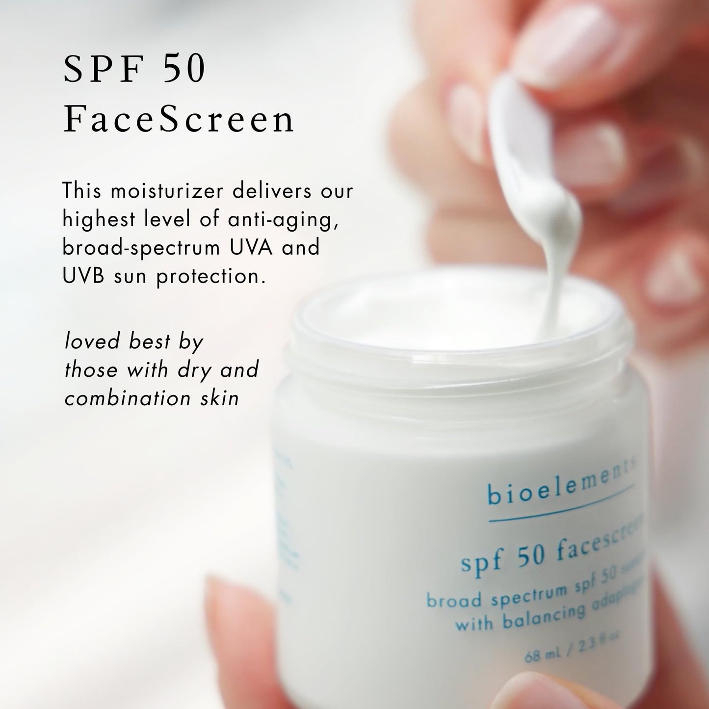 Bioelements SPF 50 FaceScreen - 2.3 oz - Antioxidant, Broad-Spectrum SPF 50 Sunscreen Moisturizer - Vegan, Gluten Free - Never Tested on Animals