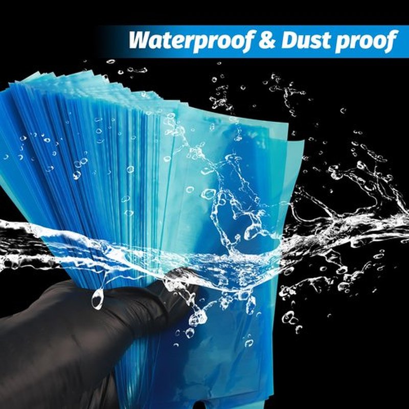 200PCS Pen Covers with 12PCS Grip Tape - Combofix Machine Wrap Cover Blue Pen Bags Pen Sleeves Machine Sleeves with Black Grip Wrap Self-Adherent Tape Plastic Covers