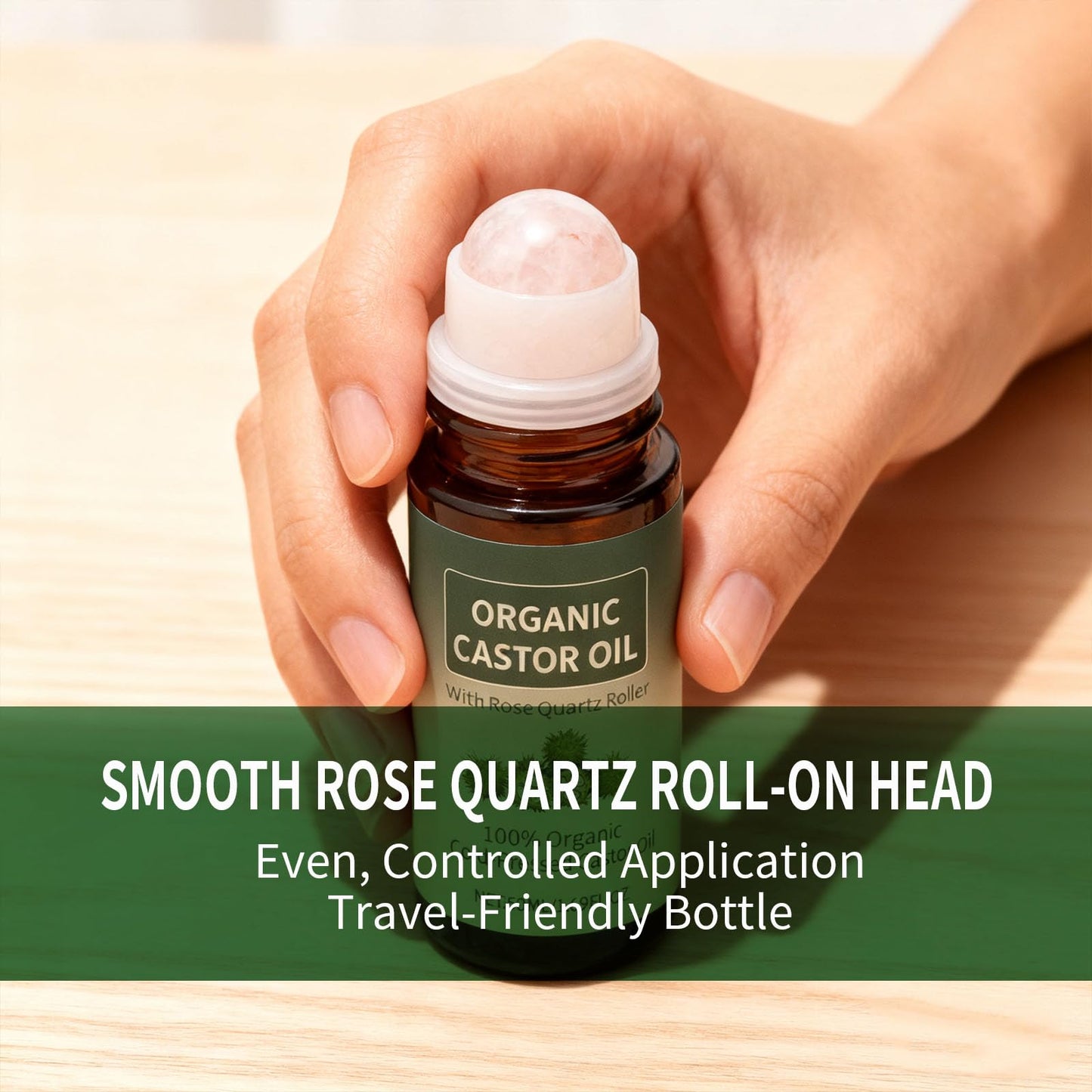 Maidlure Organic Castor Oil Roll-on with Rose Quartz, 100% Cold-Pressed Organic Castor Oil Glass Bottles Roller for Skin, Brows & Lashes 1.7oz (1)