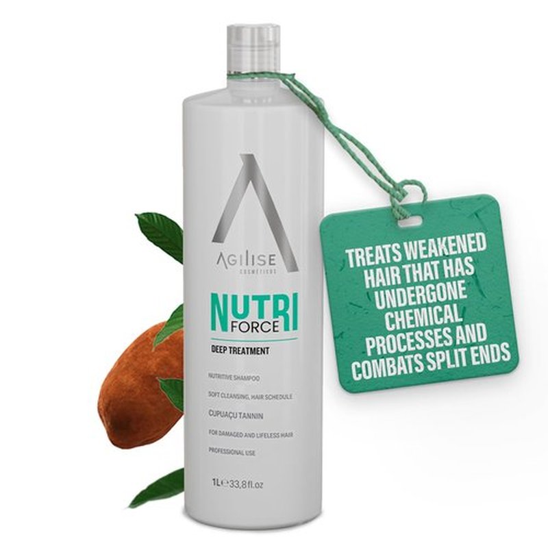agilise - Nutri Force Shampoo - Professional Hair Care Cosmetics, Deep Nutrition Treatment, Hydration & Strength - Hair Products for Women, Prevents Color Fading - Cupuaçu, Omega 3-33.8floz/1L