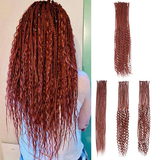 Quiduis 30 Inch 30 Strands SE Dreadlock Extensions,3 In 1 Mixed Synthetic Dreads Extensions,Maroon Red Curly&Straight&Boho Single Ended Dreads Extensions Hippie Style Dreadlock for Women…