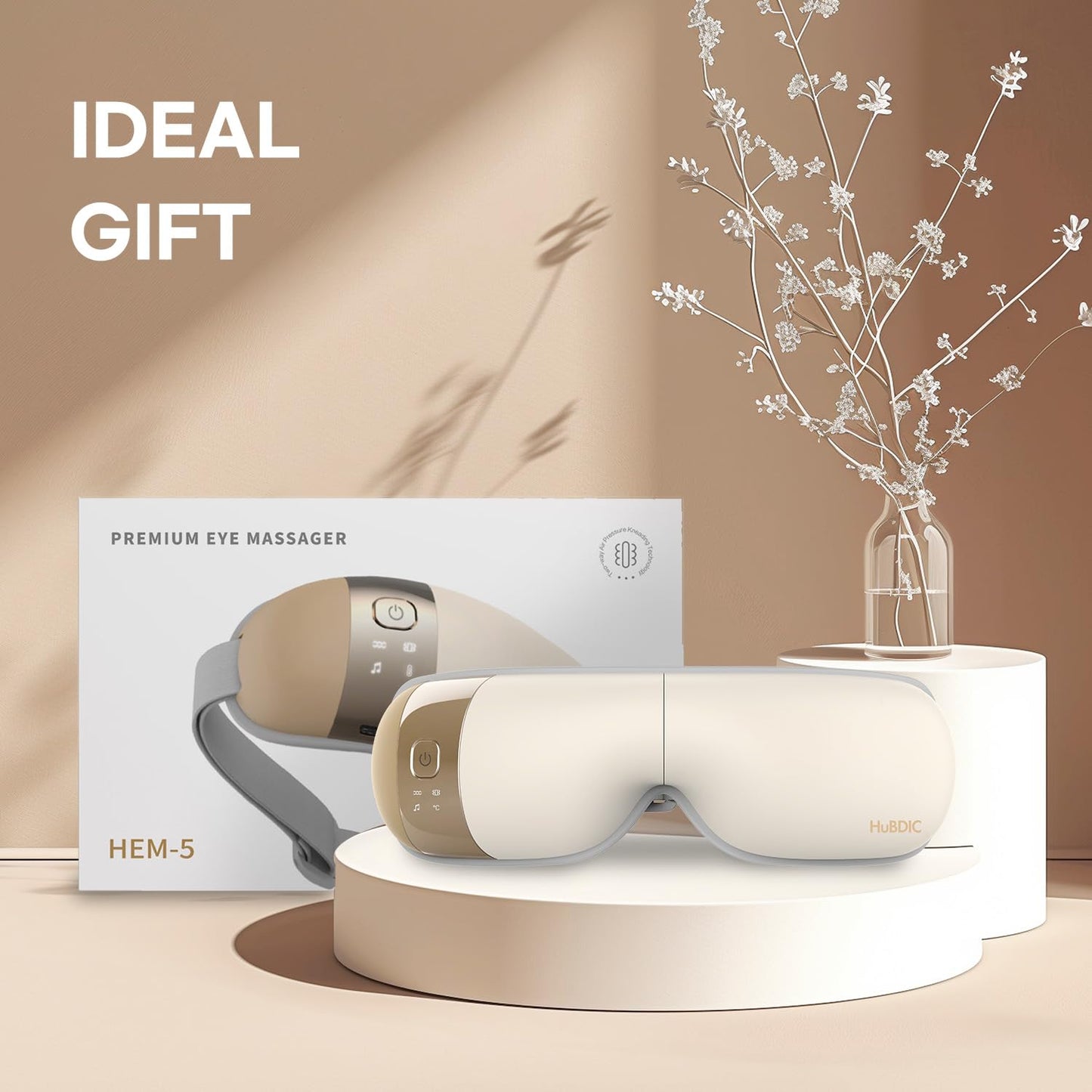 HuBDIC HubiCare Eye Massager with Heat, Heated Air Pressure Eye Mask for Migraines with Music, Smart Migraine Massager Reduce Dry Eyes Improve Sleep, Birthday Gifts for Women Men Mom Dad (Beige)