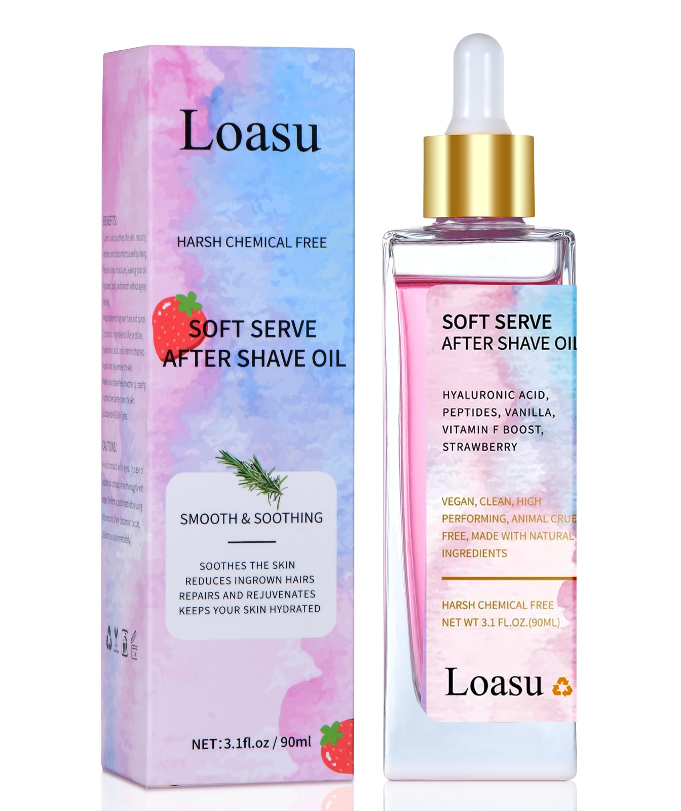 Loasu After Shave Oil for Women, Soft Serve After Shave Oil Strawberry & Vanilla Scent for Smooth Skin, Soothes, Hydrates & Prevents Ingrown Hairs
