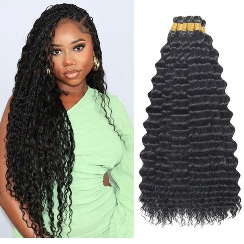Ocean Wave Crochet Hair 20 inch 7packs Deep Wave Crochet Hair Synthetic Wave Curly Braiding Hair Extensions Ocean Wave Braiding Hair for Black Women (20inch, 1B)