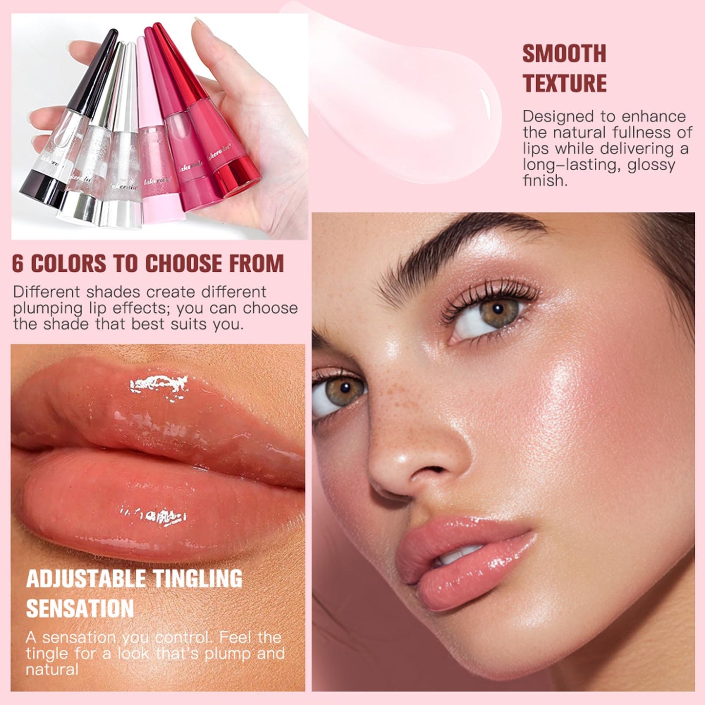 BAISEN DIARY Instant Plumping & High-Shine Gloss Plumping Lip Oil - Ultra-Hydrating & Nourishing, Glossy Finish Lip Glow Oil, Instant Volumizing Effect, Smooth, Soft, Juicy Lips (#3 Crystal)