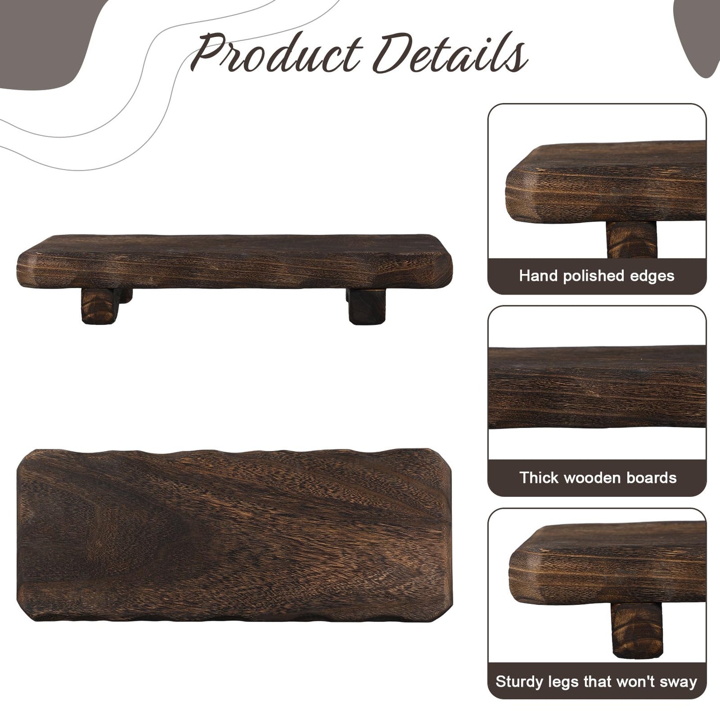 Briwooody 22 x 9 Inch Decorative Found Wood Board Farmhouse Wood Riser Pedestal Stand for Kitchen Bathroom Counter, Rustic Wooden Board for Plant, Jewelry, Vanity, Candle