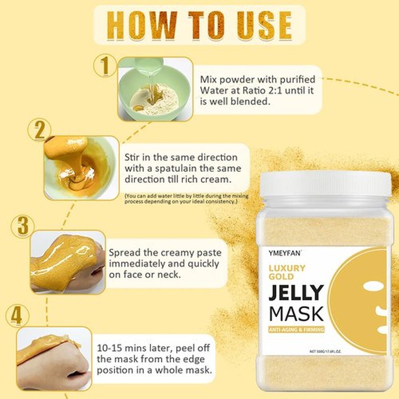 YMEYFAN Jelly Mask Powder for Facial Professional - 24K Gold Anti-Aging & Firming Hydro Jelly Mask, Hydrating Jelly Face Mask Skin Care, Gel Peel Off Mask for Spa Salon Vajacial Mask 17.6Fl Oz
