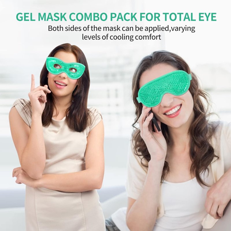 Gel Eye Mask - Reusable Cold Therapy Bead Mask for Puffiness, Dark Circles & Stress Relief | 2-Pack Green