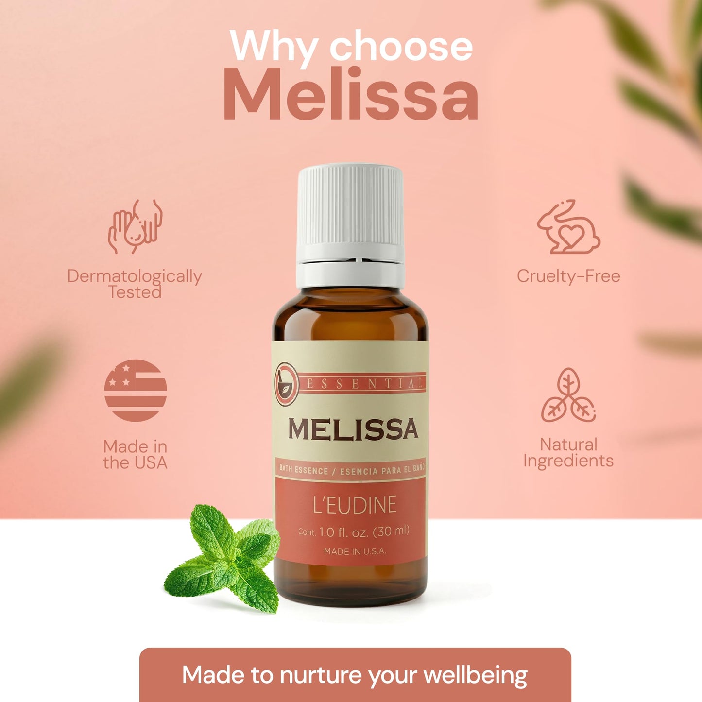 L’EUDINE Melissa Essential Oil – 1fl oz Therapeutic-Grade Lemon Balm Essential Oil – All-Natural Pure Lemon Balm Extract – Melissa Oil Essence for Aromatherapy, Stress-Relief, Muscle Discomfort