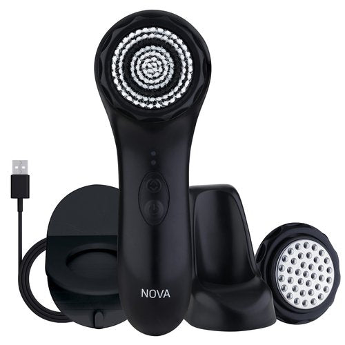Spa Sciences - NOVA - Sonic Cleansing Brush with Bristles & Infusion System – Anti-Aging Facial Exfoliating, Waterproof, and USB Rechargeable