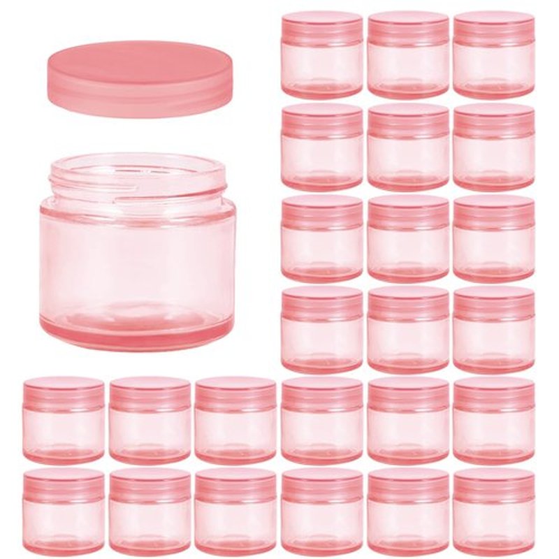2oz Glass Jars 24 Pack, Hoa Kinh Mini Round Pink Glass Jars with Inner Liners and Pink Lids, Perfect for Storing Lotions, Powders and Ointments.