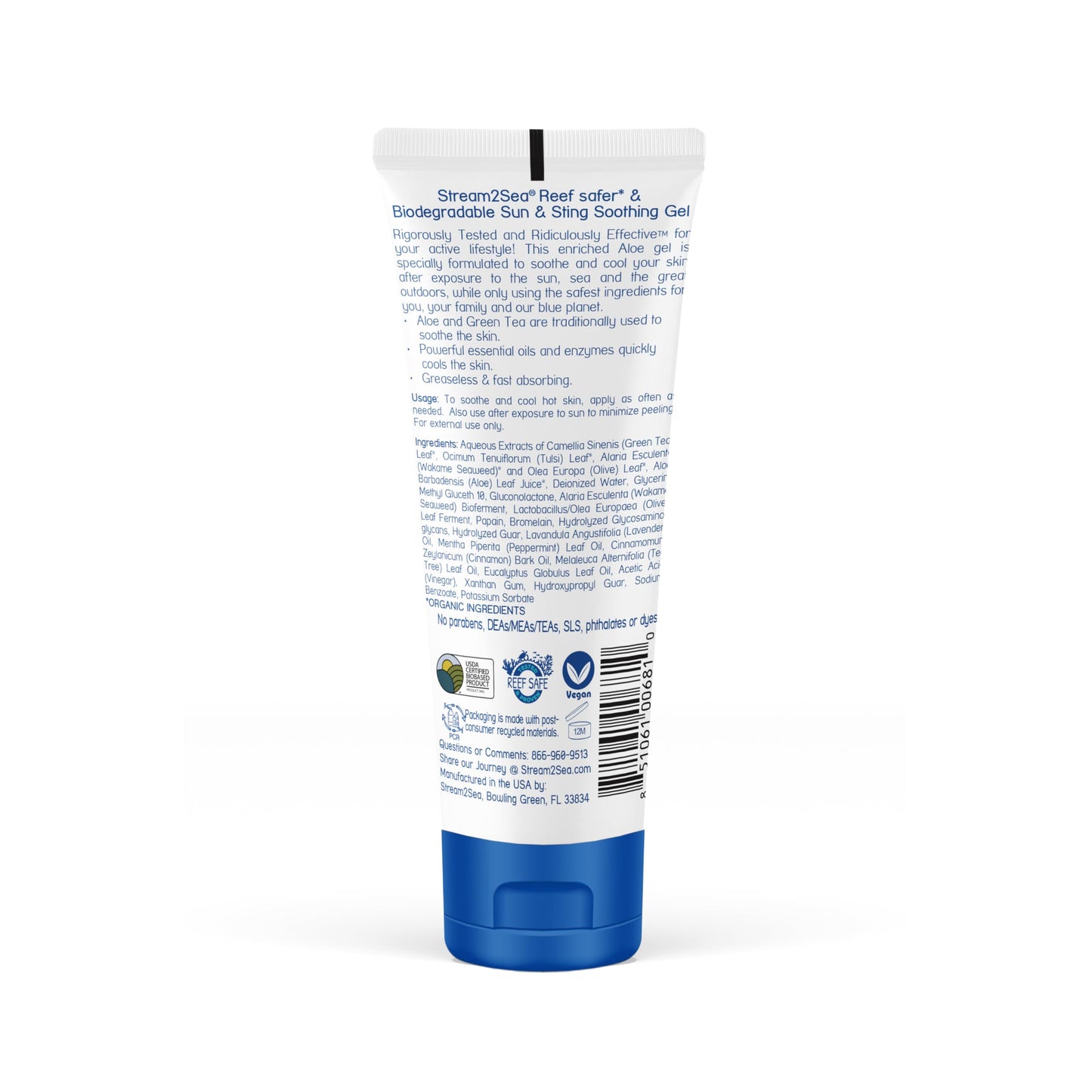 STREAM 2 SEA Sun & Sting Soothing Gel — Sunburn, Insect Bite & Jellyfish Sting After-Sun Care, Antioxidant Blend with Aloe, Green Tea & Wakame, Biodegradable Travel Size 3-Pack, 7.5 Fl Oz Total