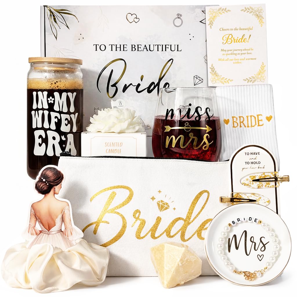 Bridal Shower Gifts For Bride To Be Gift Sets, Bride Gifts For Bachelorette Party, Unique Wedding Engagement Gift Box For Her Wifey Future Mrs With Bridal Accessories Cup