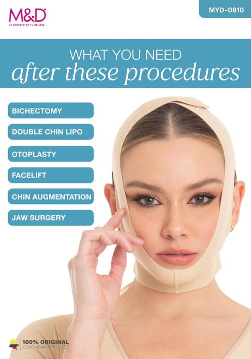 M&D Face Slimming Chin Strap Lipo Compression Garment Mentonera Postquirúrgica Facial Beige S
