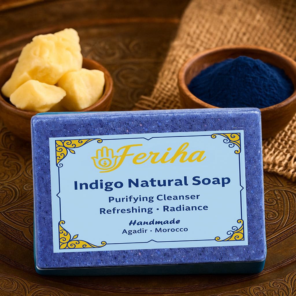 FERIHA Moroccan Indigo Nila Facial Soap - Handmade with Argan Oil & Shea Butter