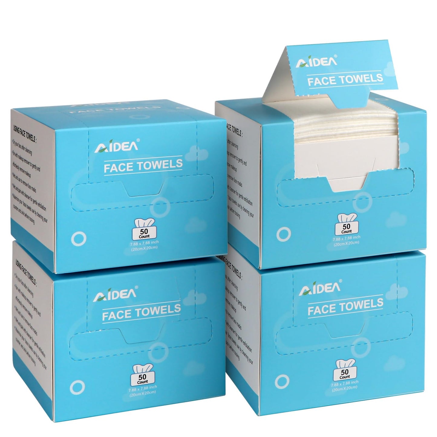 AIDEA Face Towels Disposable-200Ct (4 Box), Face Cloths for Sensitive Skin