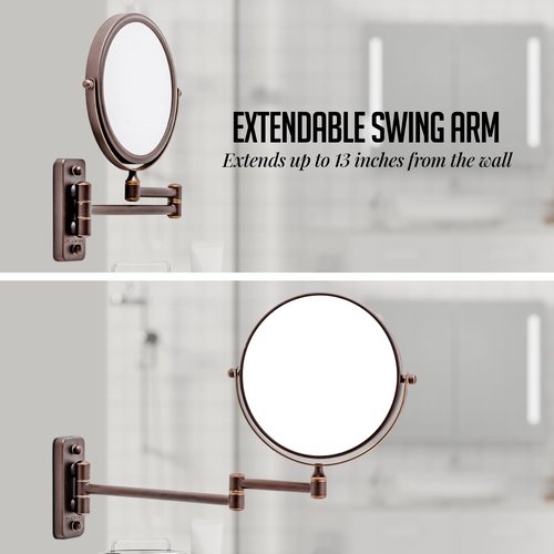 OVENTE 7" Wall Mounted Makeup Mirror with 1X/10X Magnification, Double Sided Magnifying Round Bathroom Vanity Mirror, 360° Swivel Design, Extendable and Folding Arm, Antique Bronze MNLFW70ABZ1X10X